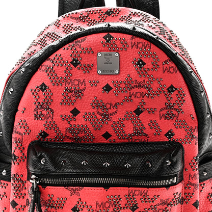 MCM Visetos Lizard Embossed Calfskin Studded Small Backpack Coral Black 7 of 9