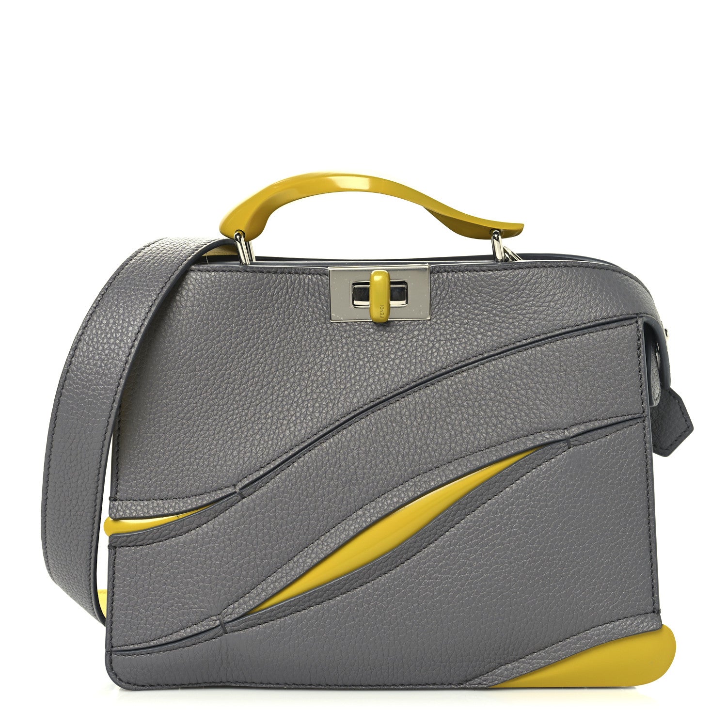 Fendi X MA YANSONG Cuoio Romano Aluminum Bi-Color Mini Peekaboo I SEE U Satchel Grey Yellow 1 of 12