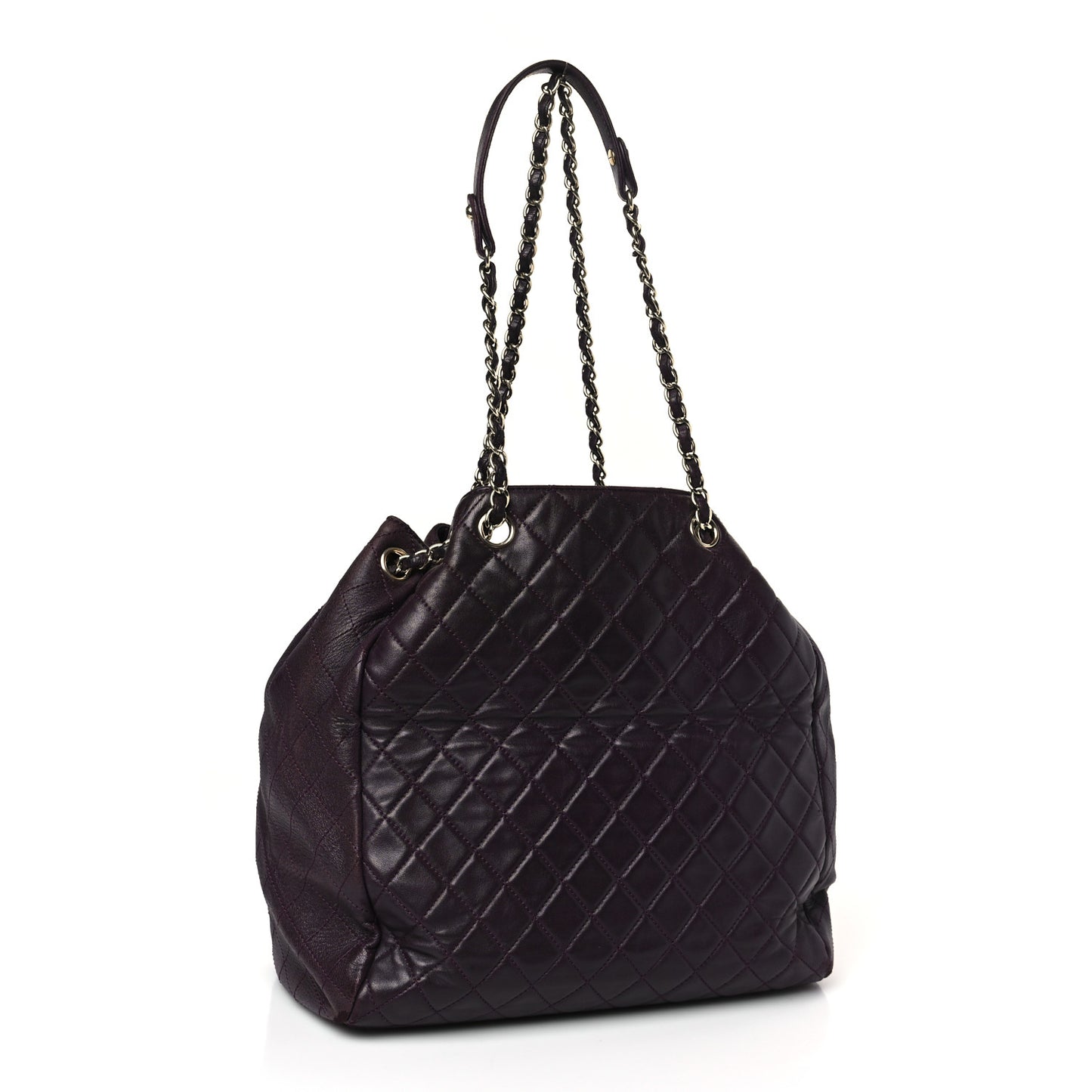 Lambskin Quilted Large Drawstring Shoulder Bag Dark Purple