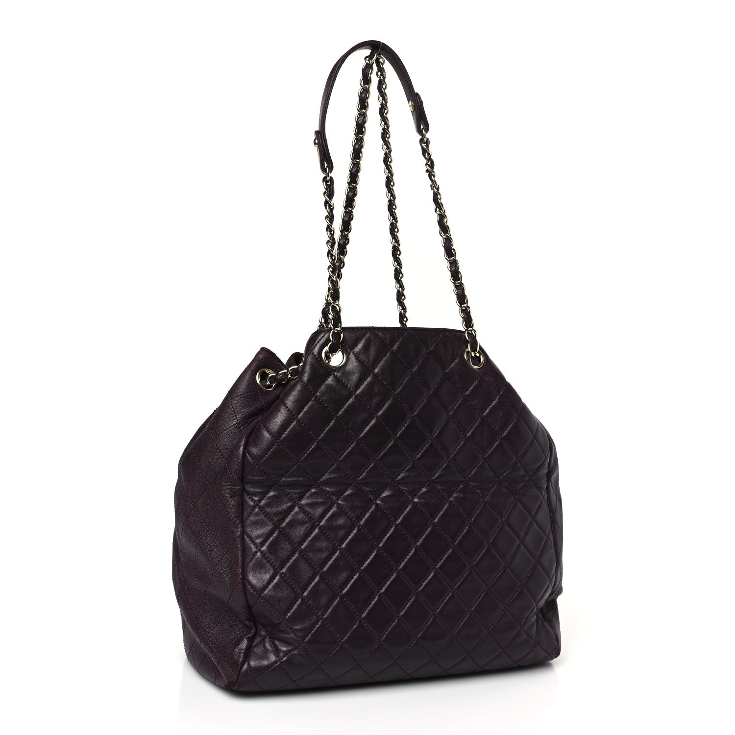 Chanel Lambskin Quilted Large Drawstring Shoulder Bag Dark Purple 3 of 10