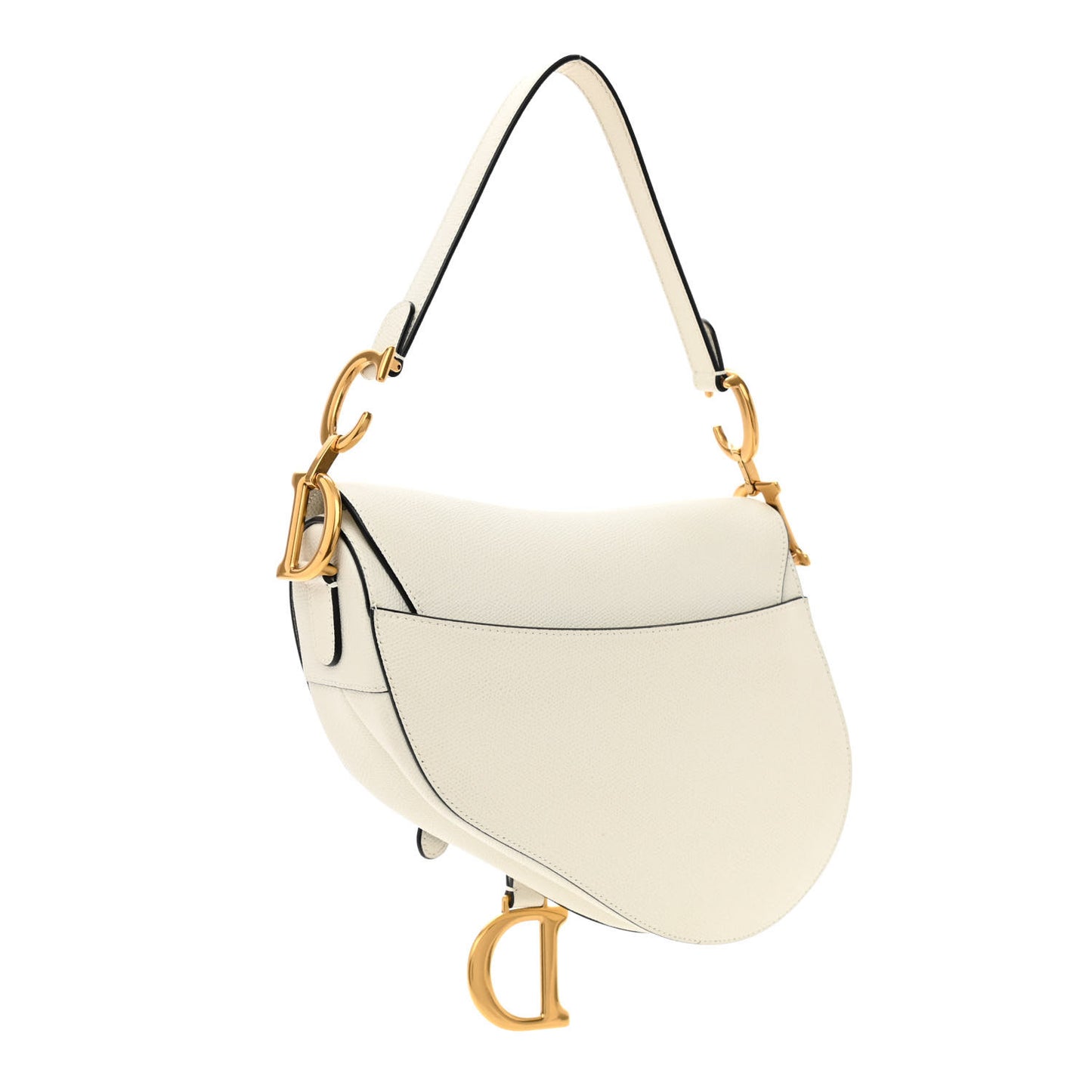 Grained Calfskin Saddle Bag White