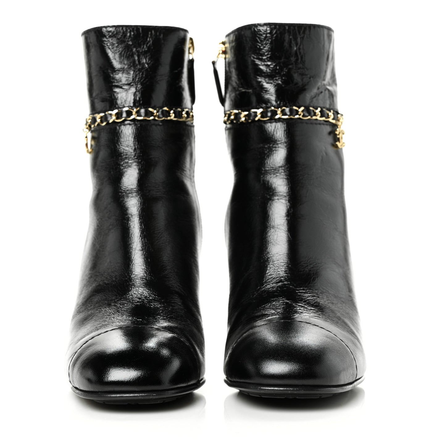 Crumpled Calfskin Cap Toe Chain Short Boots 40 Black