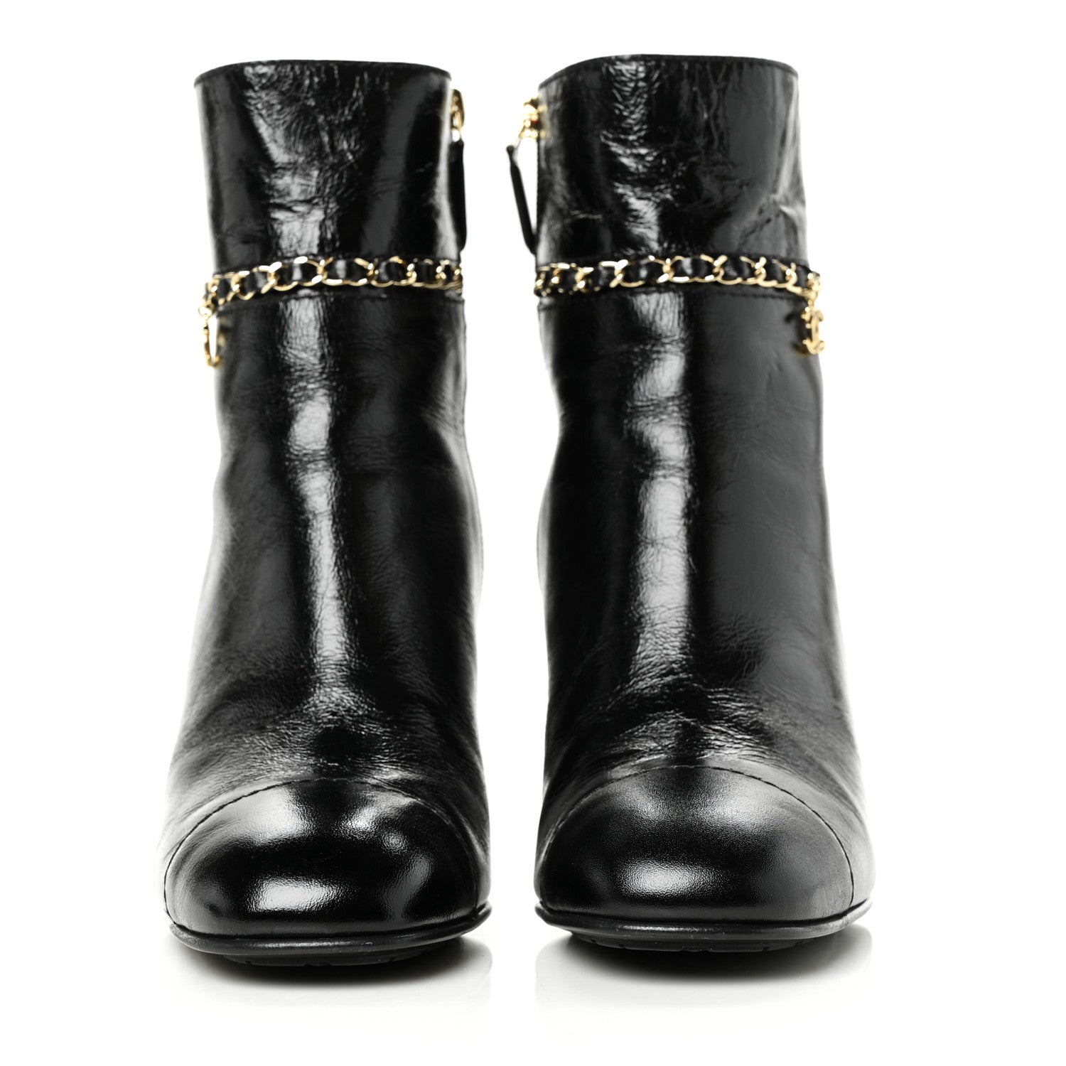 Chanel Crumpled Calfskin Cap Toe Chain Short Boots 40 Black 2 of 7