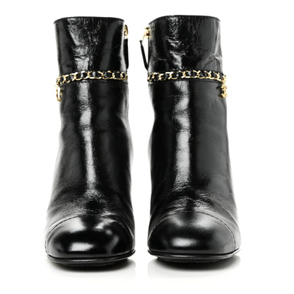 Chanel Crumpled Calfskin Cap Toe Chain Short Boots 40 Black 2 of 7