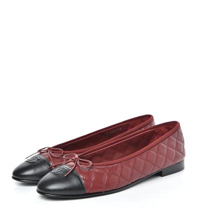 Chanel Caviar Quilted CC Cap Toe Ballerina Flats 41 Black Red 3 of 10