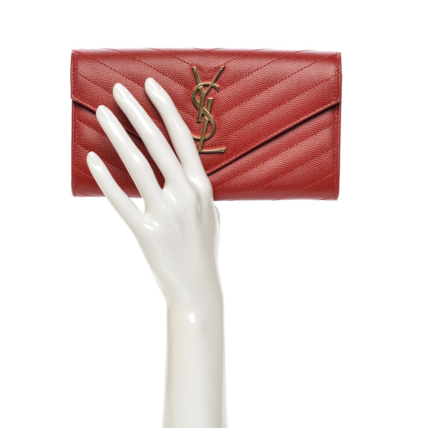 Grain De Poudre Matelasse Chevron Monogram Flap Wallet New Red