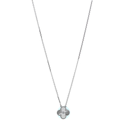 Van Cleef & Arpels 18K White Gold Diamond Guilloche Vintage Alhambra Pendant Necklace 1 of 6
