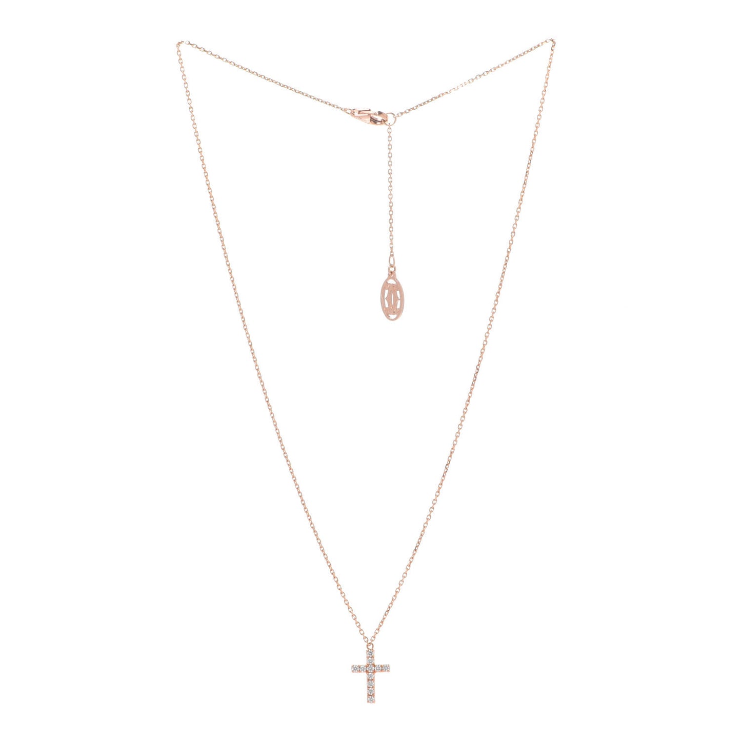 18K Pink Gold Diamond Symbols Cross Pendant Necklace