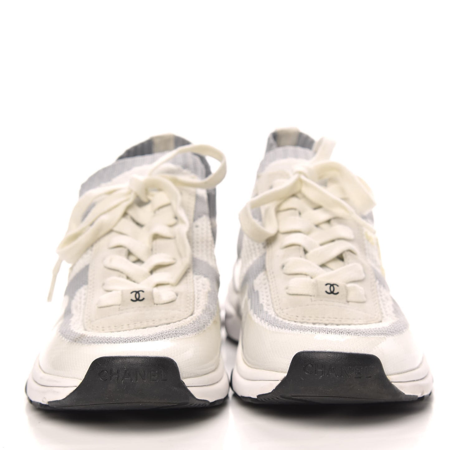 Fabric Suede Calfskin Stretch CC Sneakers 40 White Grey