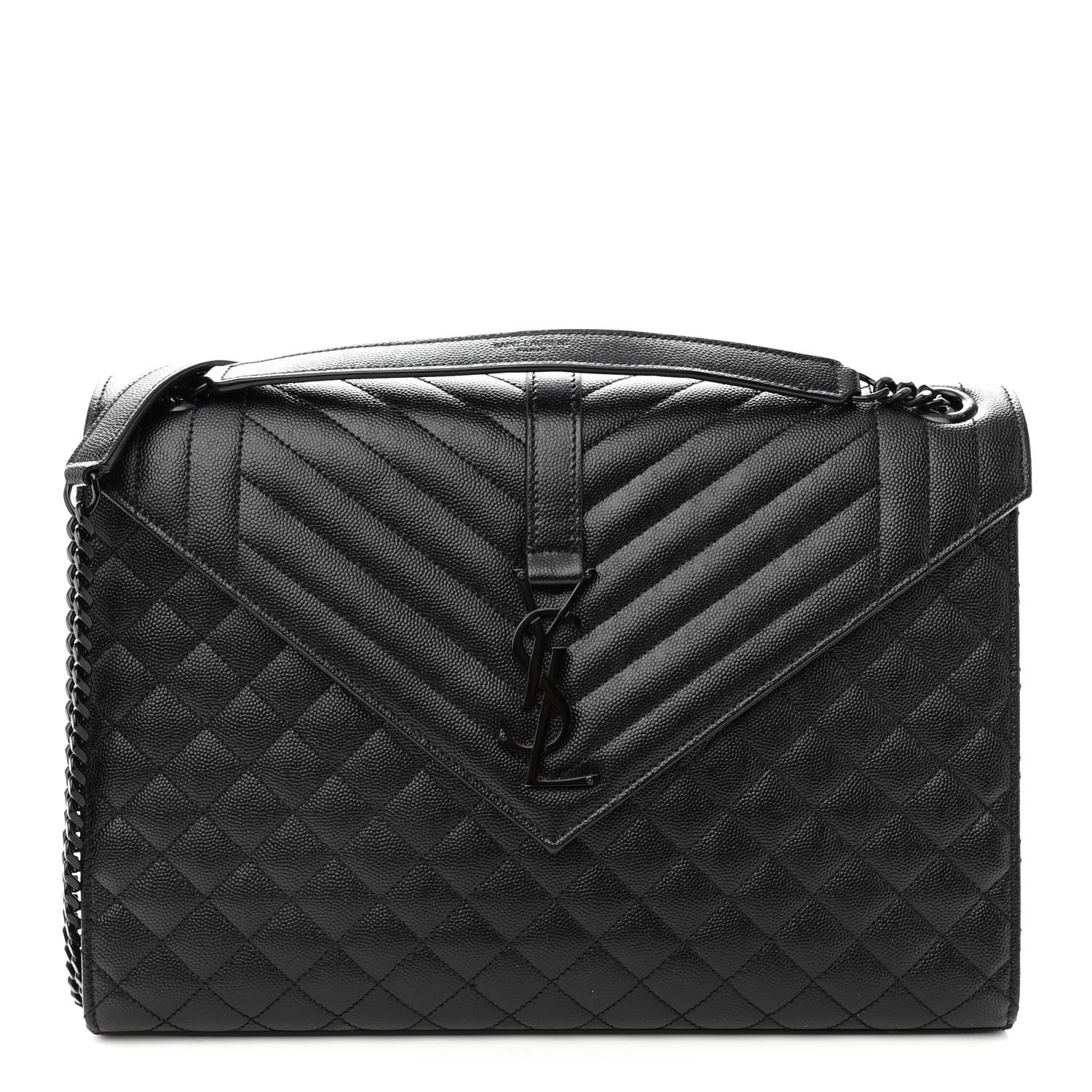 Saint Laurent Grain De Poudre Textured Mixed Matelasse Large Triquilt Monogram Monochrome Satchel Black 1 of 10