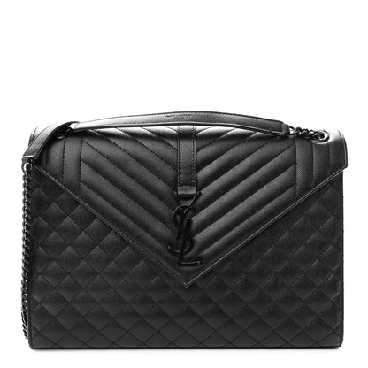 Saint Laurent Grain De Poudre Textured Mixed Matelasse Large Triquilt Monogram Monochrome Satchel Black 1 of 10