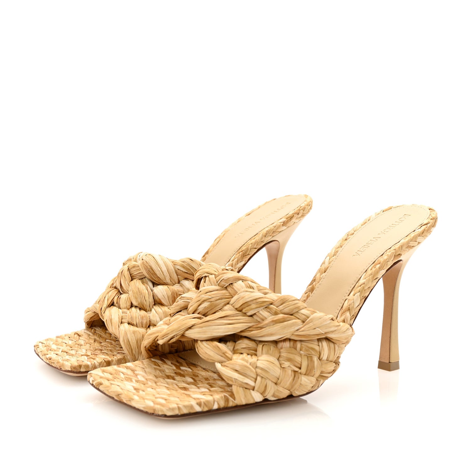 Raffia Twisted Intrecciato Stretch Mule Sandals 40 Macadamia