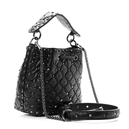 Valentino Garavani Craquele Nappa Small Rockstud Spike Bucket Bag Black 3 of 9