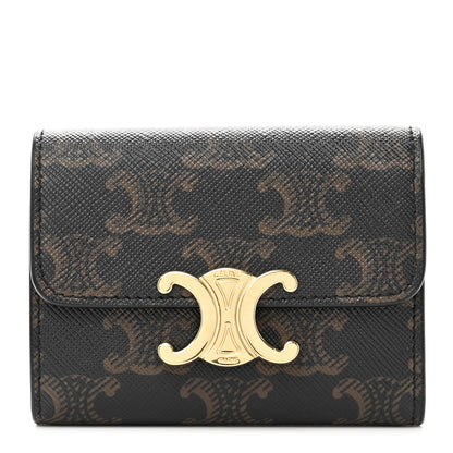 Celine Canvas Triomphe Compact Wallet Tan 1 of 8