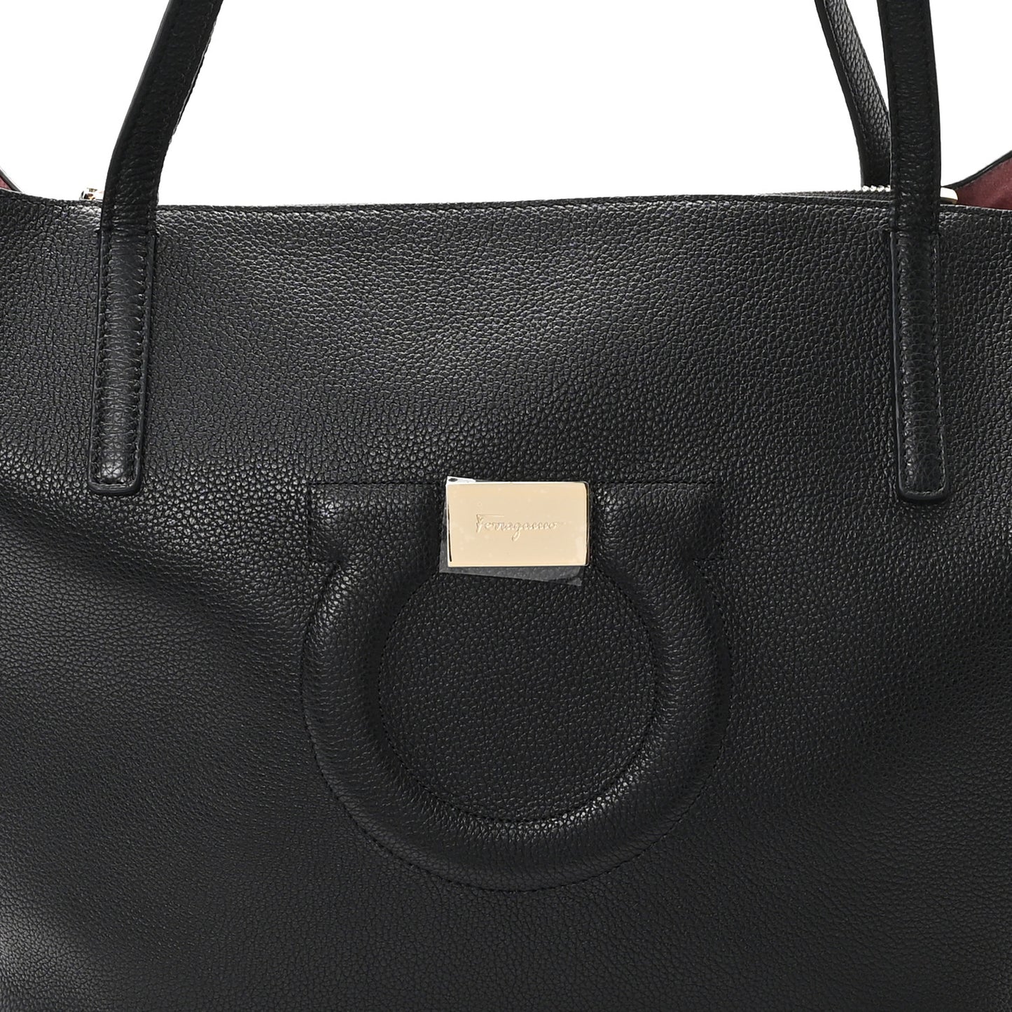Grainy Calfskin Gancio City Tote Black