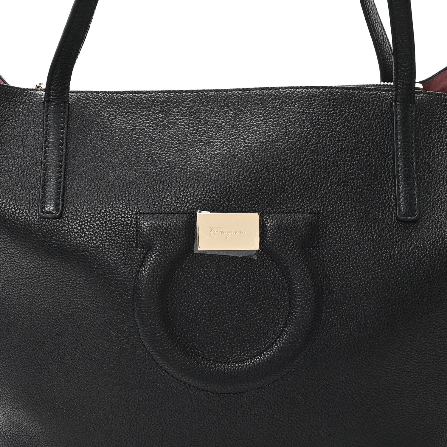 Salvatore Ferragamo Grainy Calfskin Gancio City Tote Black 8 of 10
