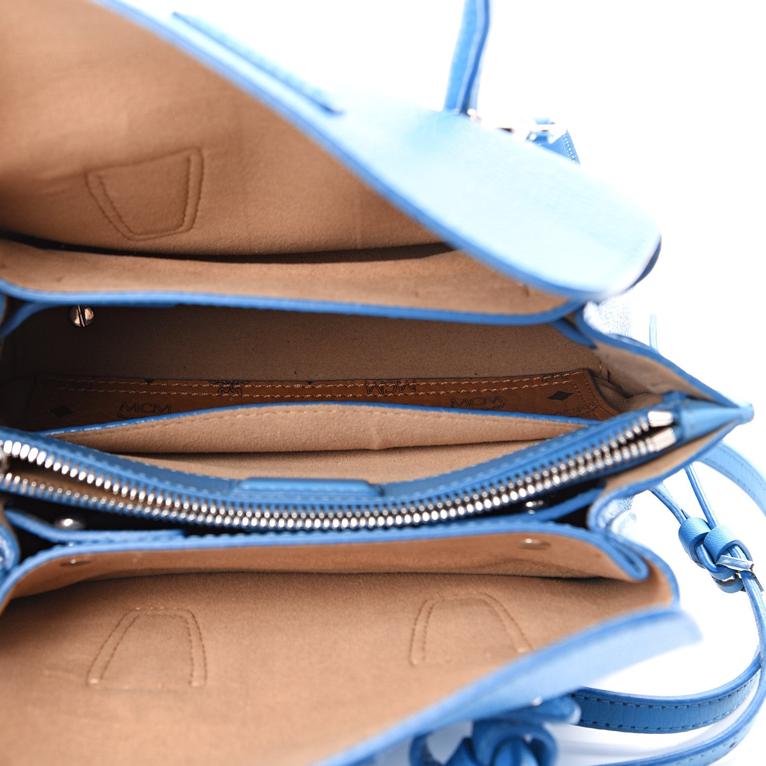MCM Grained Calfskin Mini Milla Tote Tile Blue 4 of 9