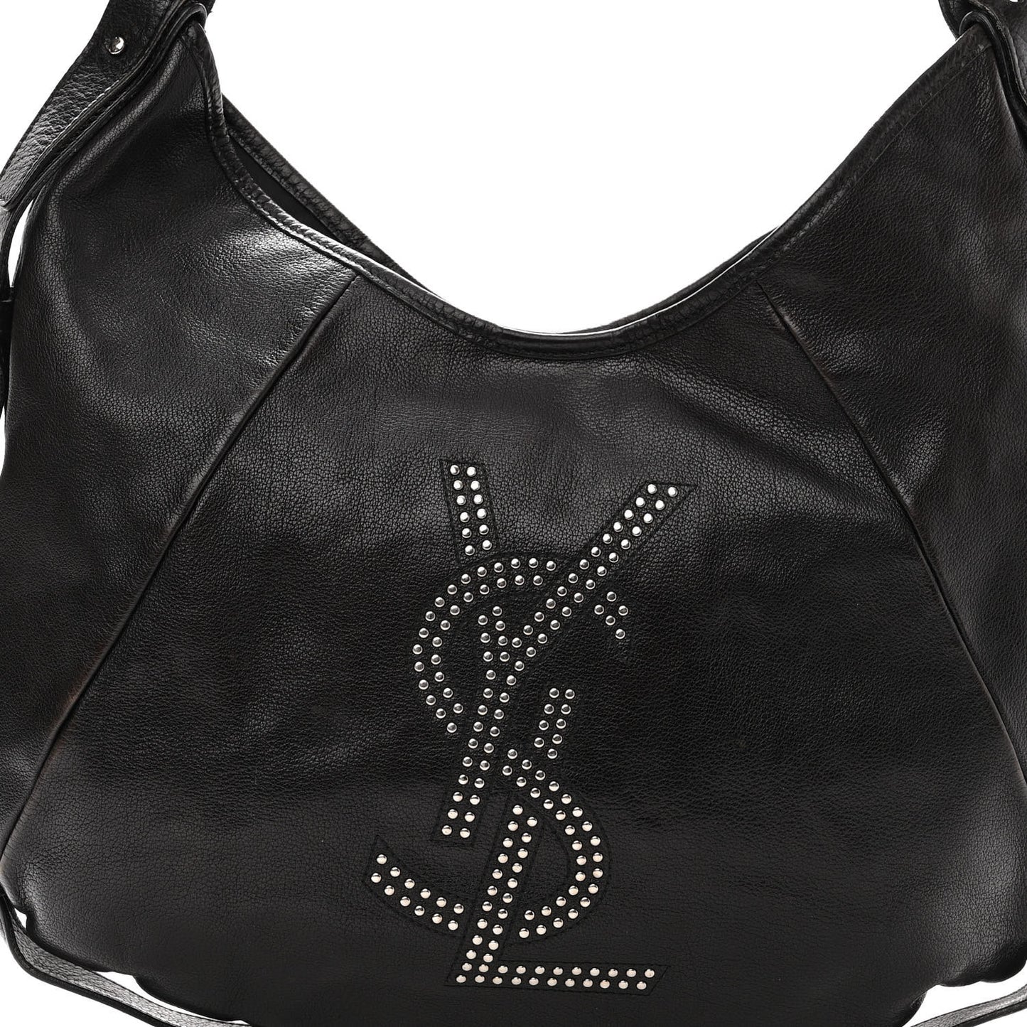 Calfskin Horn Studded Logo Mombasa Hobo Black