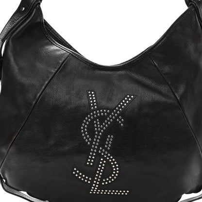 Saint Laurent Calfskin Horn Studded Logo Mombasa Hobo Black 6 of 9