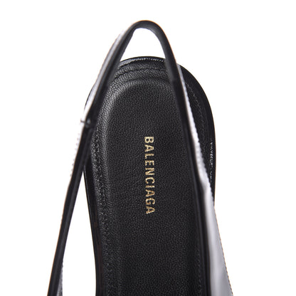 Balenciaga Patent BB Knife Pointy Toe Slingback Flats 37.5 Black 6 of 10