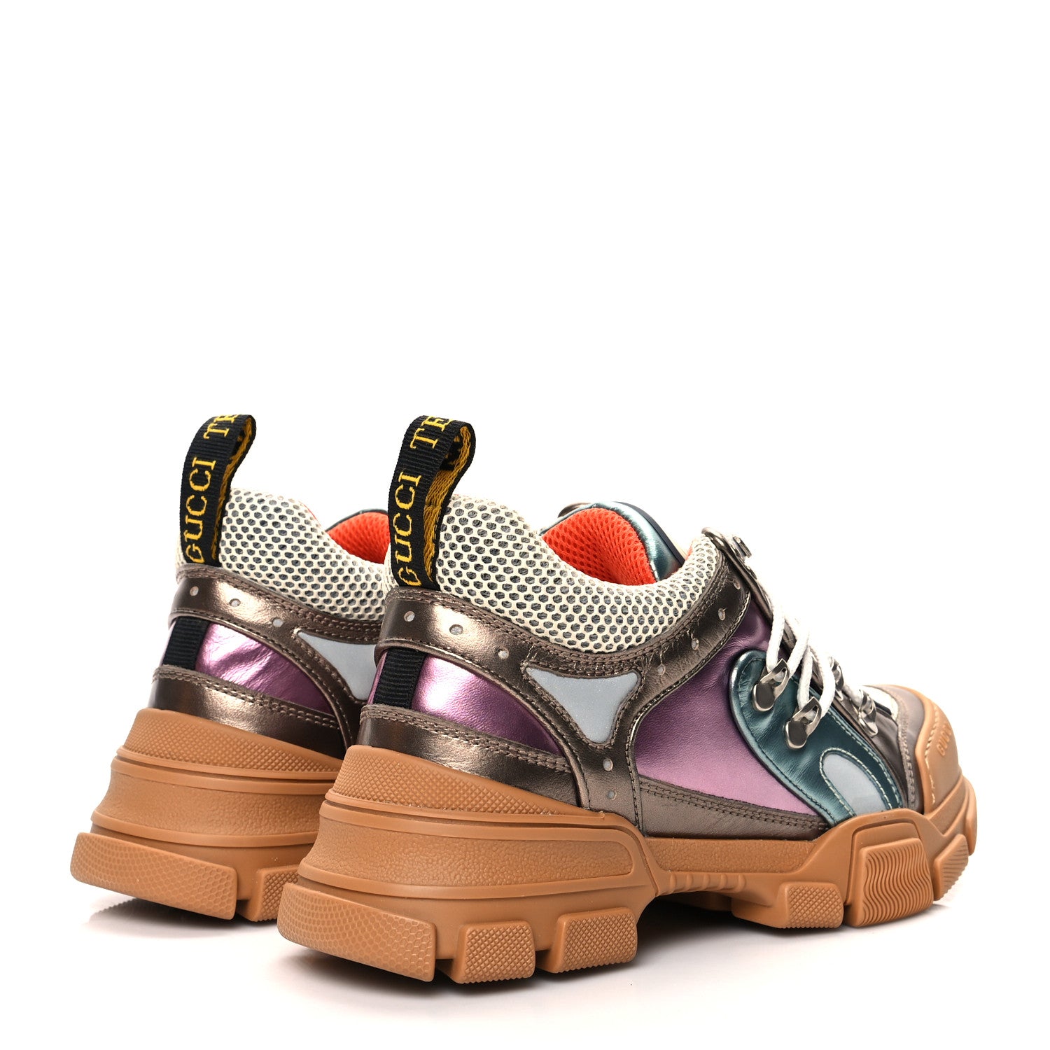 Gucci X SEGA Metallic Calfskin Mesh Womens Flashtrek Sneakers 38 Rame Mystic White Lago 4 of 7