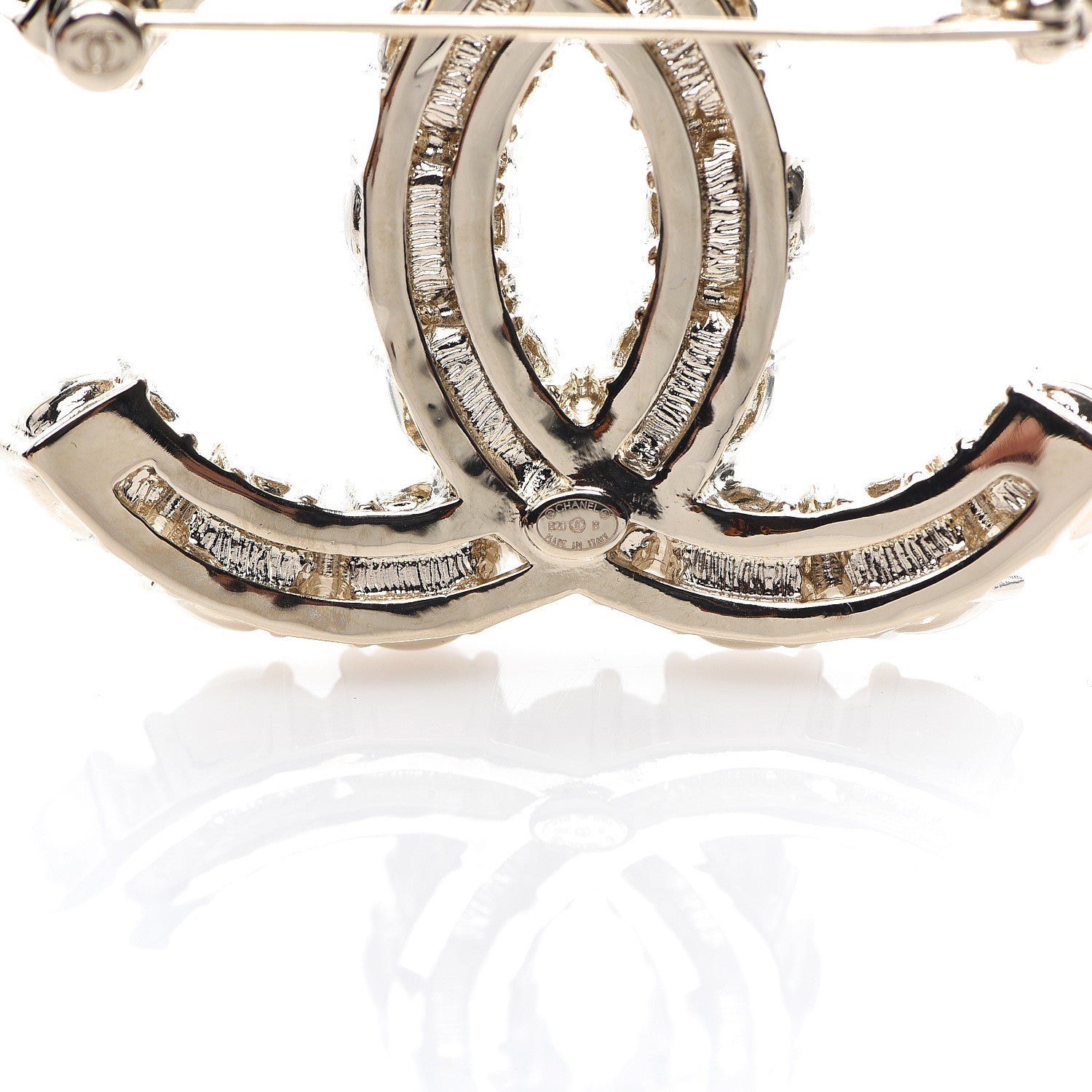 Chanel Crystal Pearl CC Dazzling Domino Brooch Gold 3 of 4