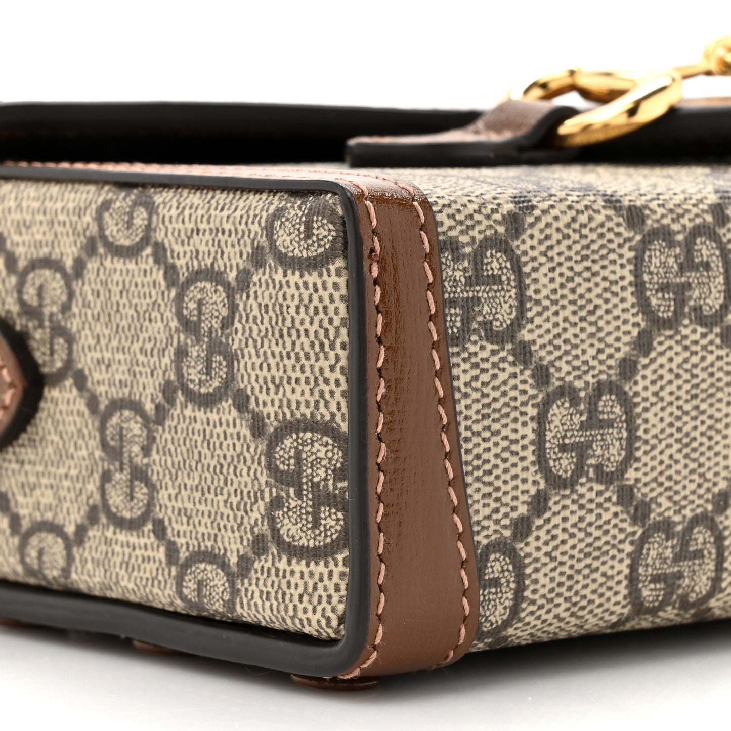 GG Supreme Monogram Mini Horsebit 1955 Shoulder Bag Beige Brown Sugar