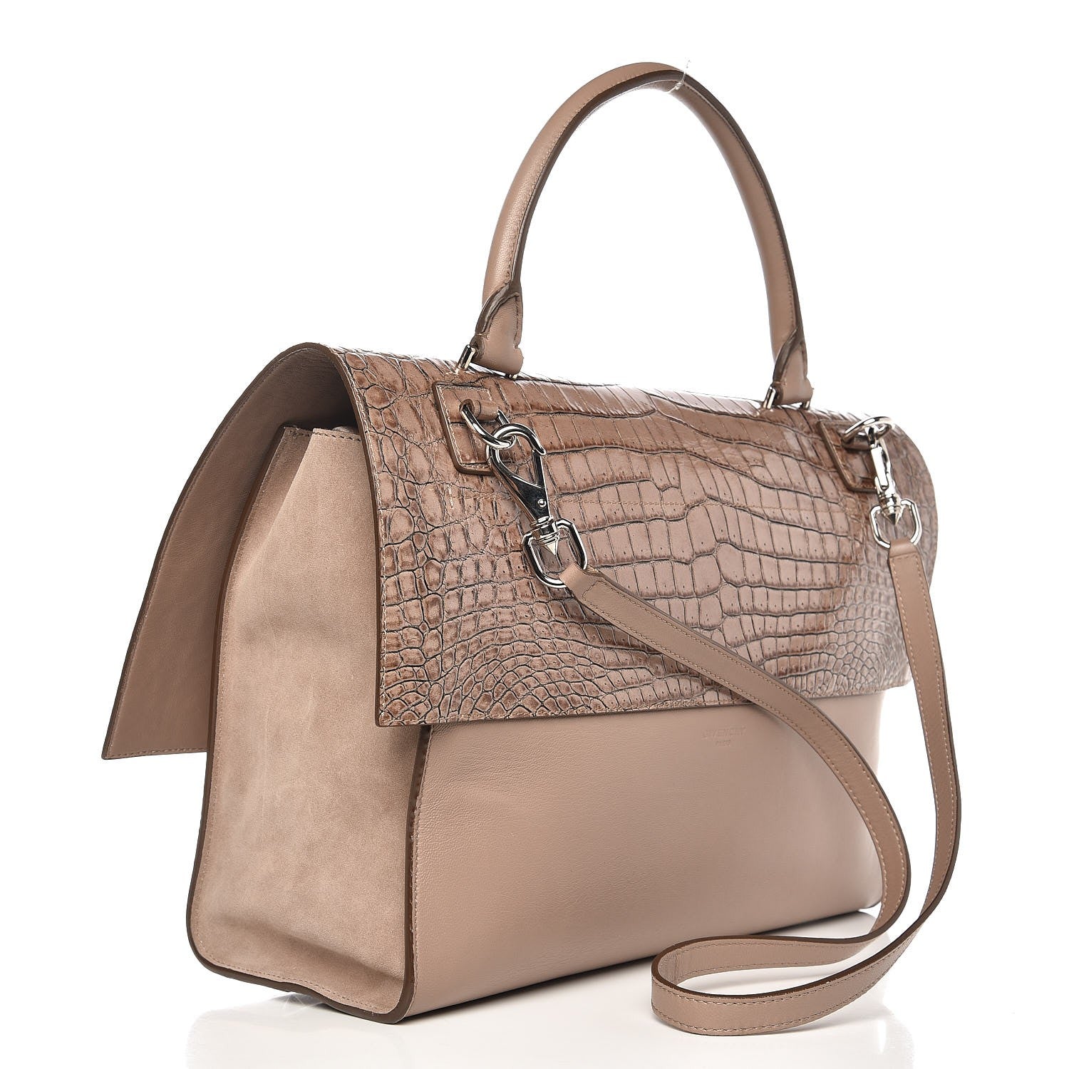 Givenchy Calfskin Crocodile Embossed Medium Shark Lock Satchel Sand 3 of 7