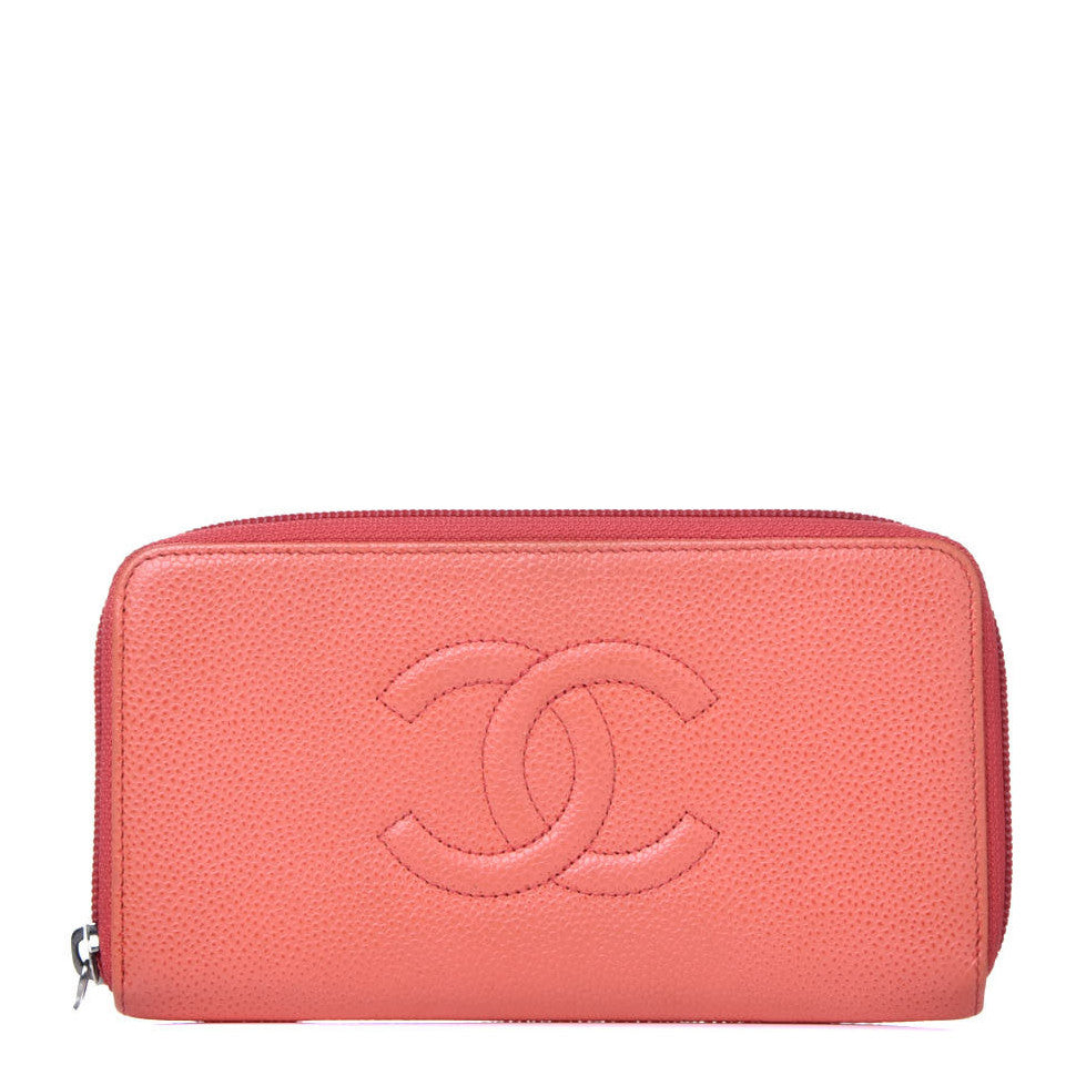 Caviar Large Timeless CC Gusset Zip Around Wallet Orange