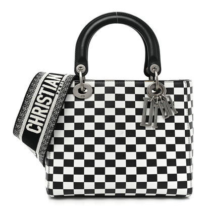 Christian Dior Calfskin Checkered Medium Lady Dior Black White 1 of 12
