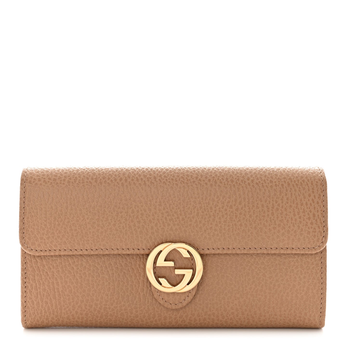 Dollar Calfskin Interlocking G Continental Wallet Camelia