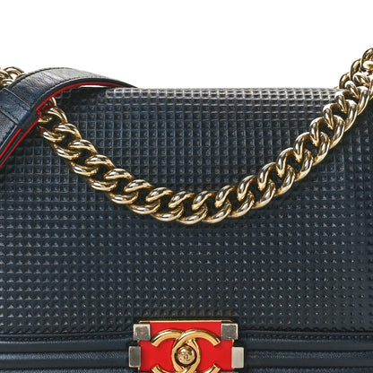Chanel Lambskin Embossed Medium Boy Cube Flap Navy 8 of 11
