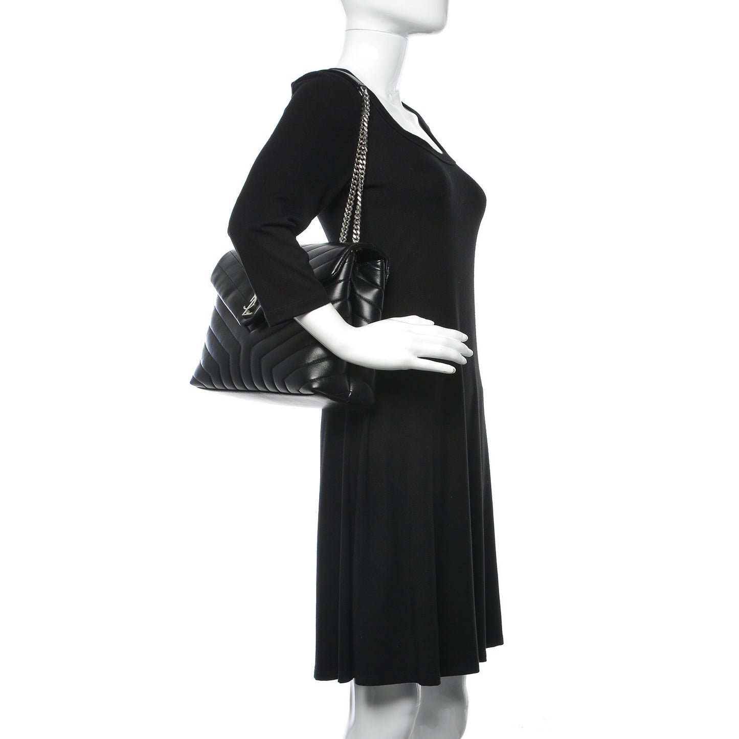 Calfskin Y Quilted Monogram Medium Loulou Chain Satchel Black