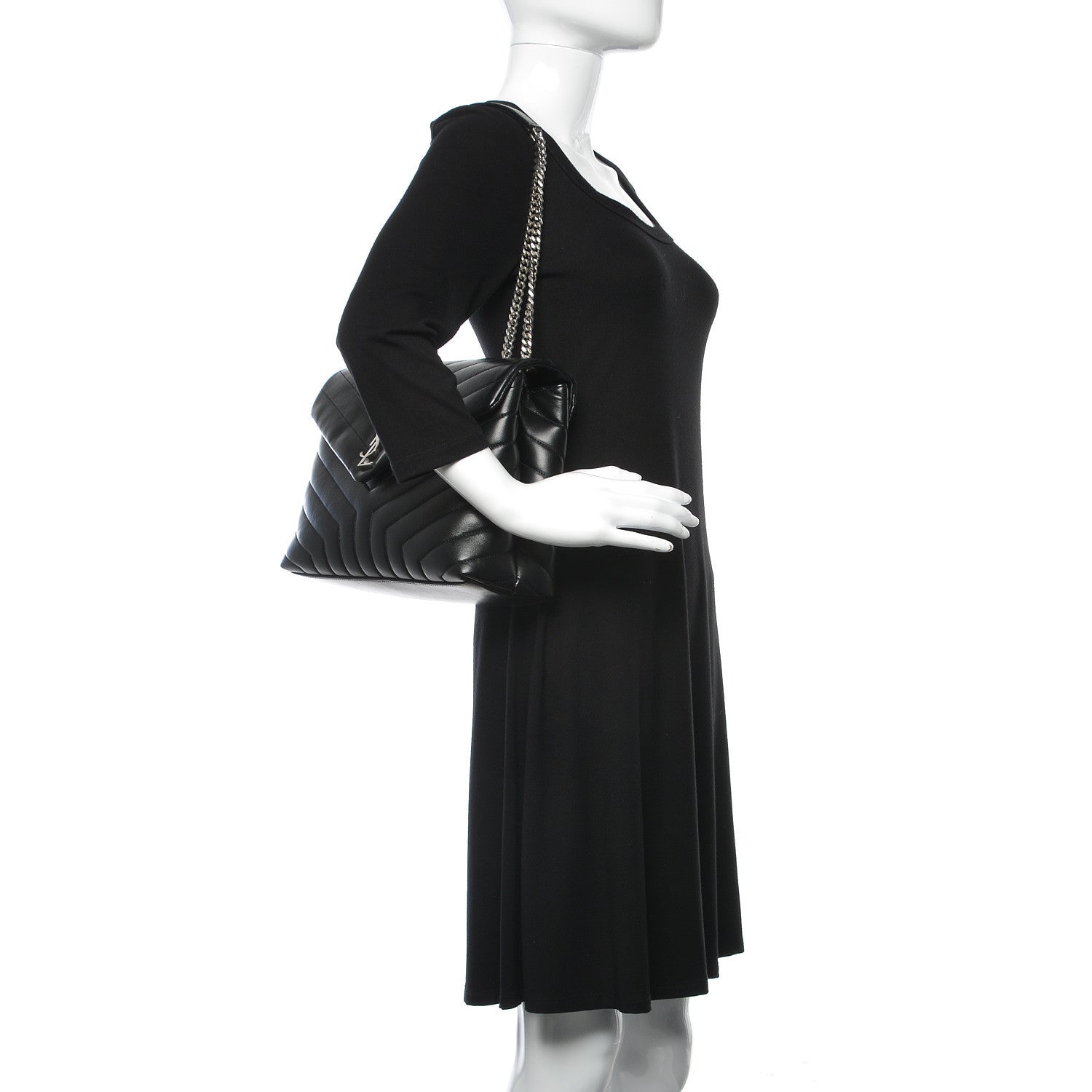 Saint Laurent Calfskin Y Quilted Monogram Medium Loulou Chain Satchel Black 2 of 11