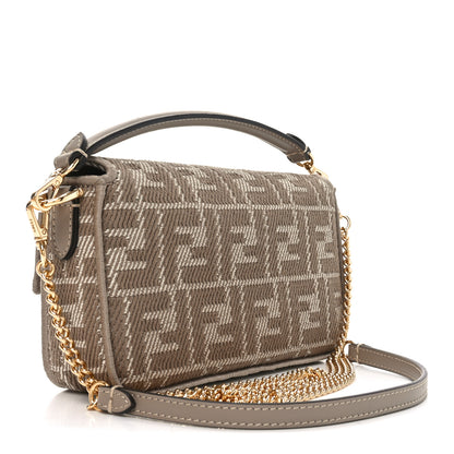 Fendi Denim Jacquard FF Effect Vitello Grace Mini Baguette Dove White Dove 3 of 11