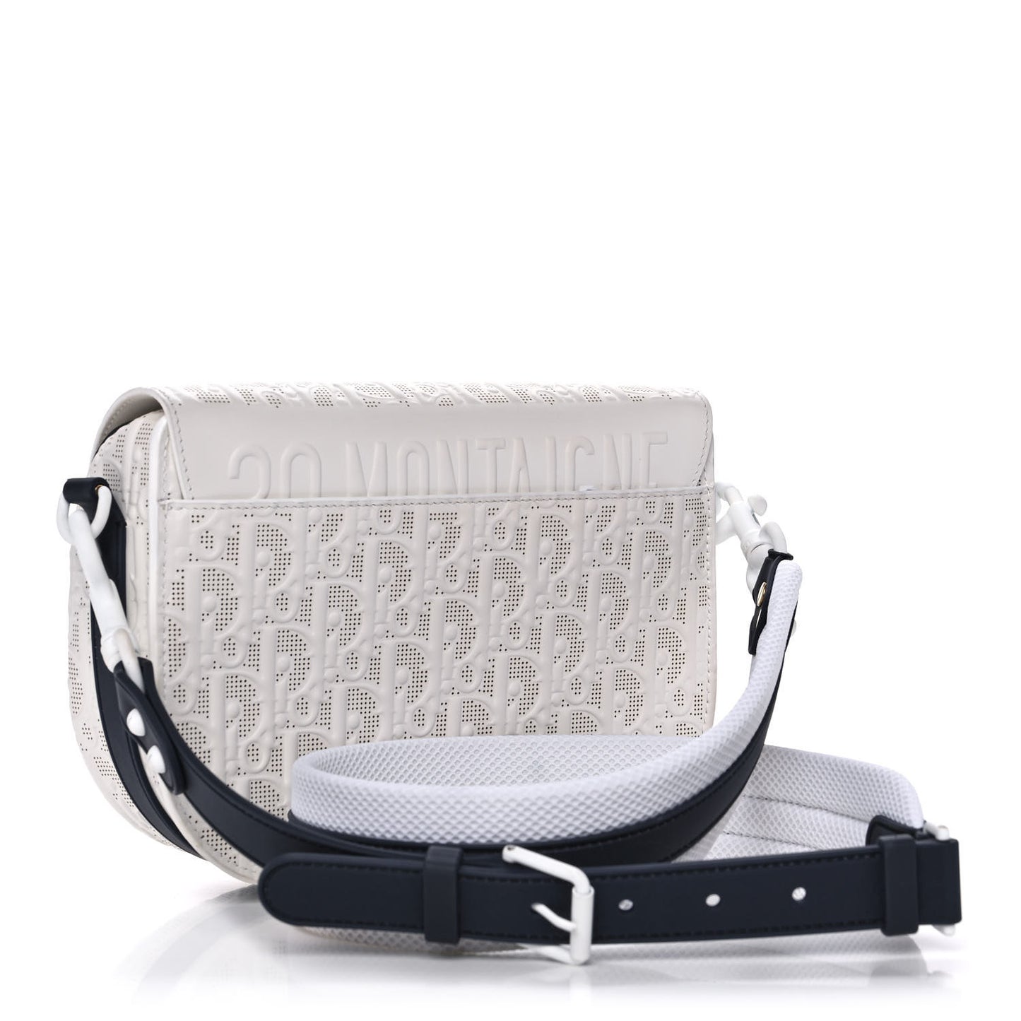 Calfskin Perforated Oblique Medium Bobby Flap White Blue