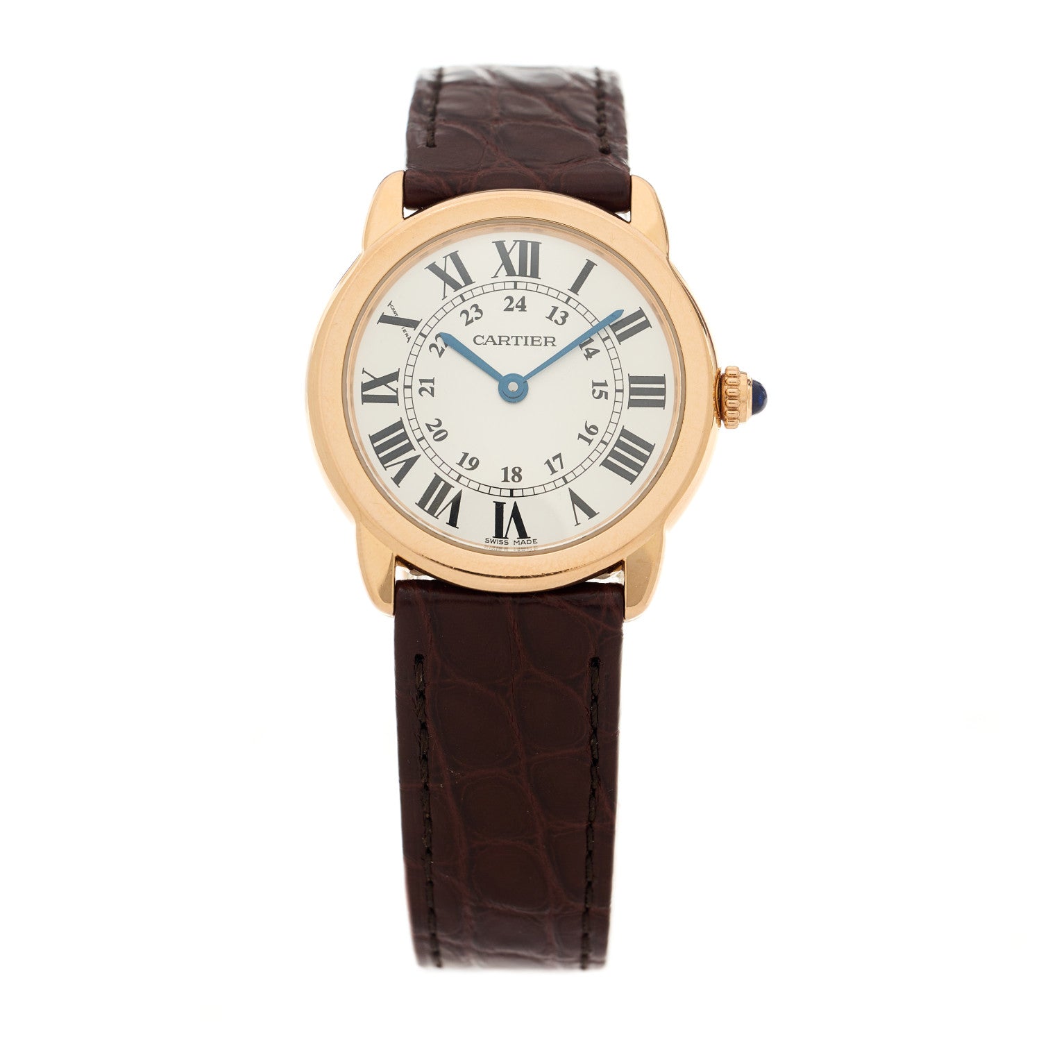 Cartier Stainless Steel 18K Pink Gold Alligator 29mm Ronde Solo Quartz Watch Brown 1 of 5