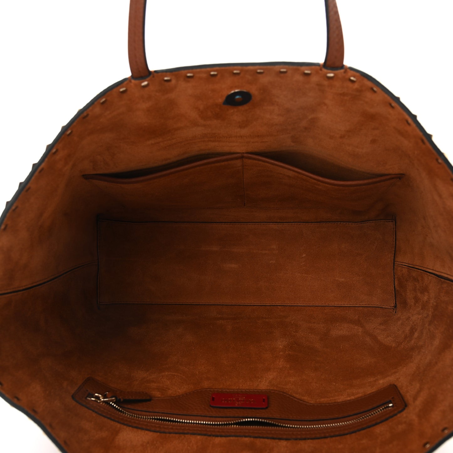 Grained Calfskin Rockstud Shoulder Tote Bright Cognac