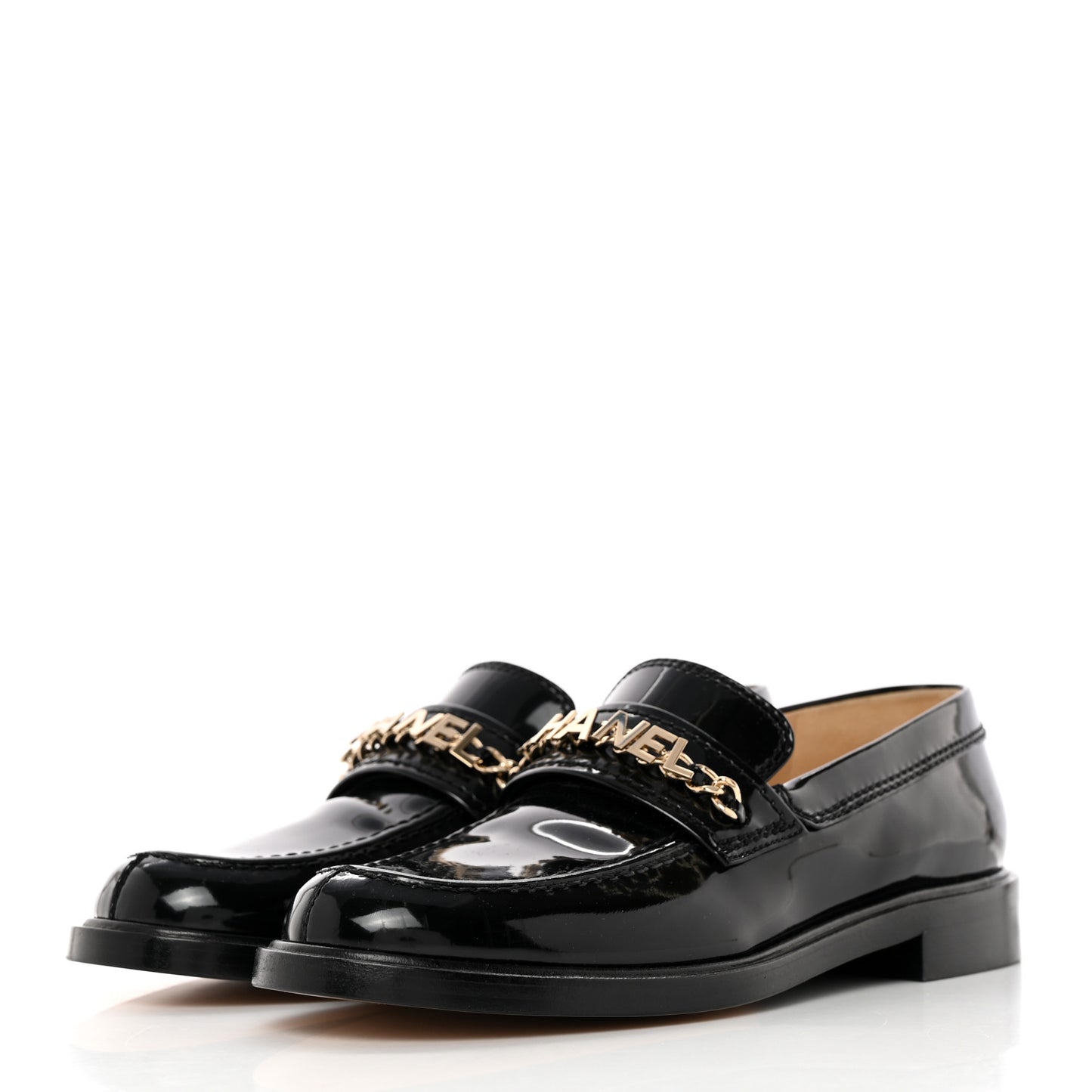Shiny Calfskin Logo Loafers 39 Black