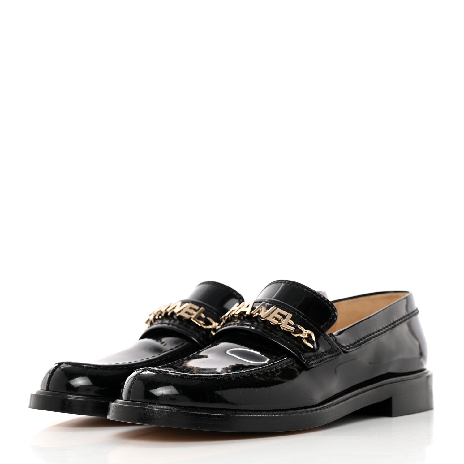 Chanel Shiny Calfskin Logo Loafers 39 Black 3 of 13