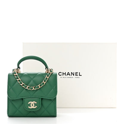 Chanel Lambskin Quilted Top Handle Flap Clutch With Chain Green 11 of 11
