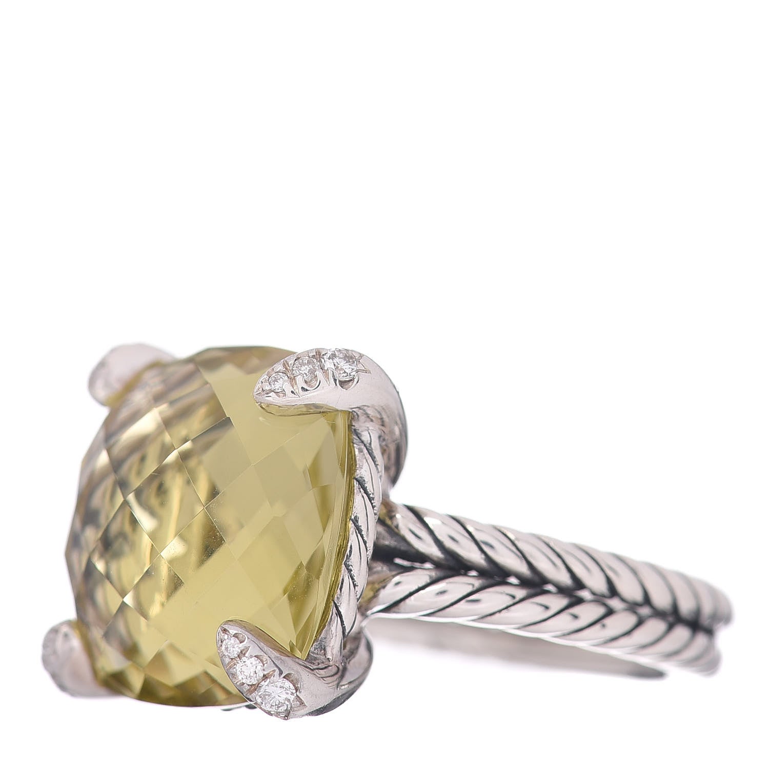 David Yurman Sterling Silver Diamond Lemon Citrine 14mm Chatelaine Ring 52 6 3 of 5