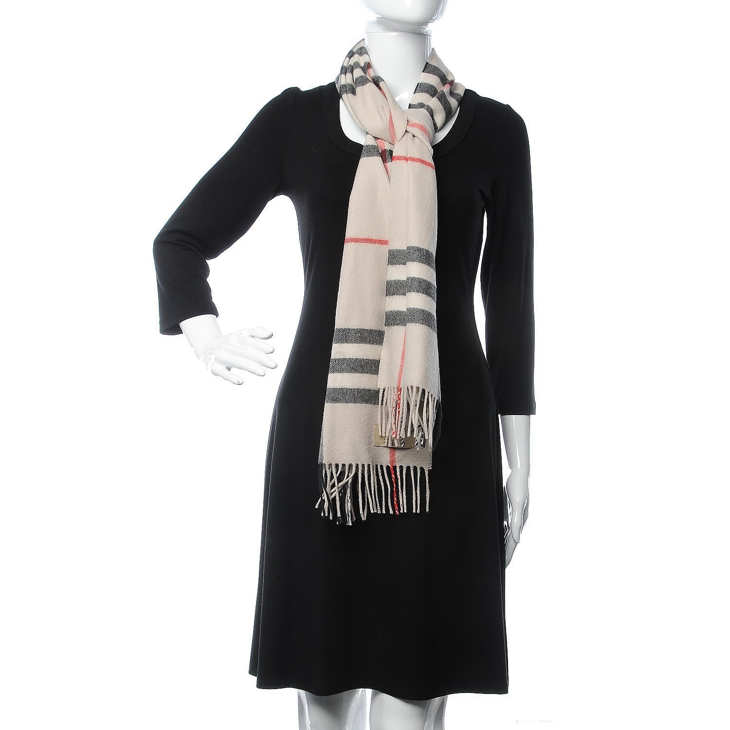Burberry Cashmere Giant Check Fringe Scarf Stone 2 of 5