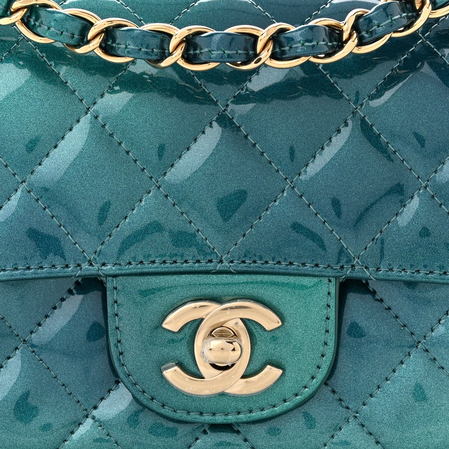 Shaded Patent Calfskin Quilted Mini Rectangular Flap Green Blue