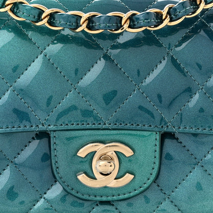 Chanel Shaded Patent Calfskin Quilted Mini Rectangular Flap Green Blue 8 of 11