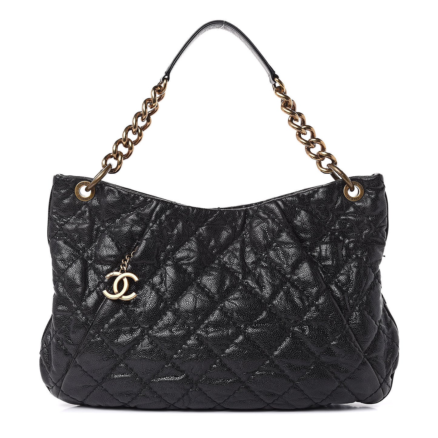 Iridescent Caviar Quilted Tote Black