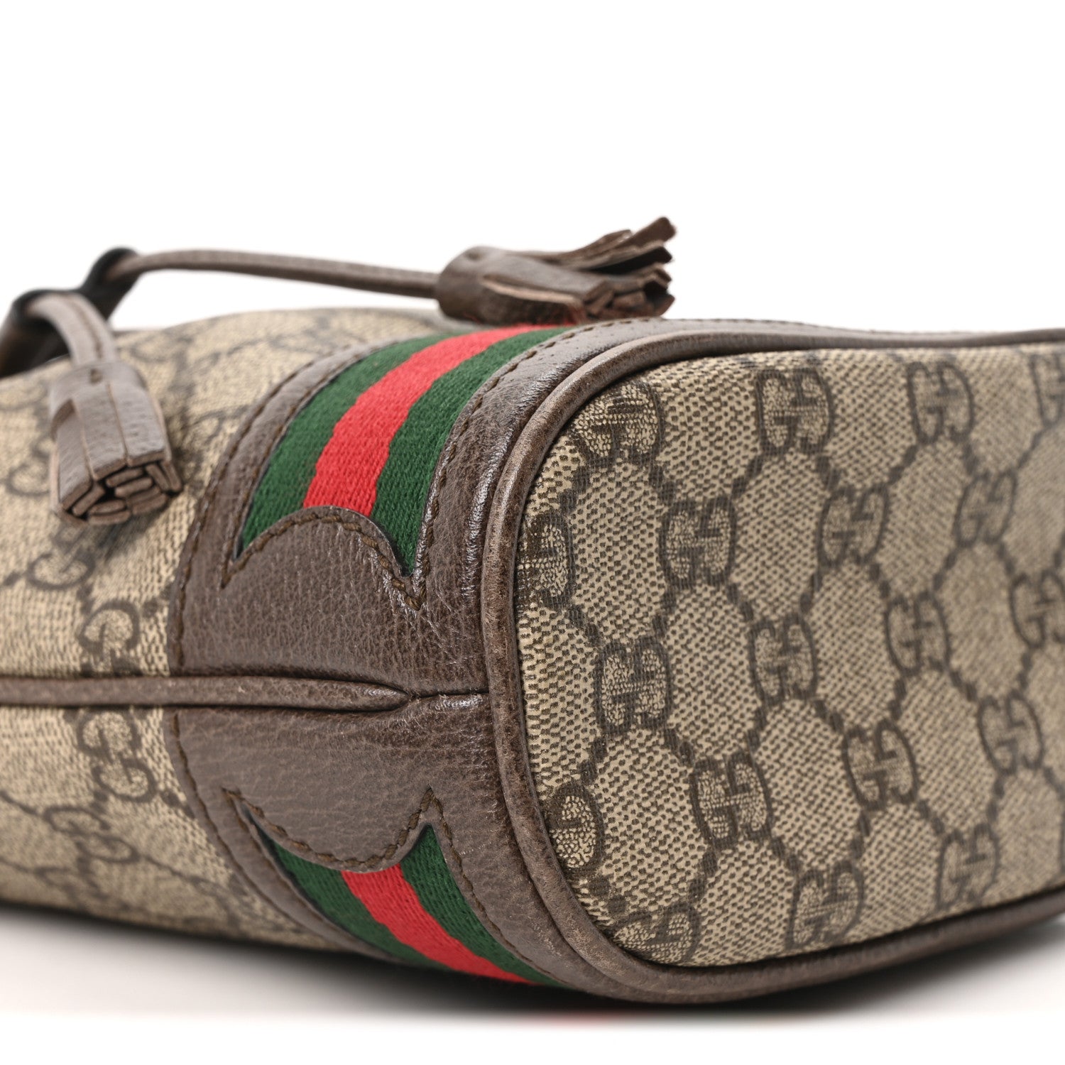 Gucci GG Supreme Monogram Web Mini Ophidia Bucket Bag Brown 9 of 10