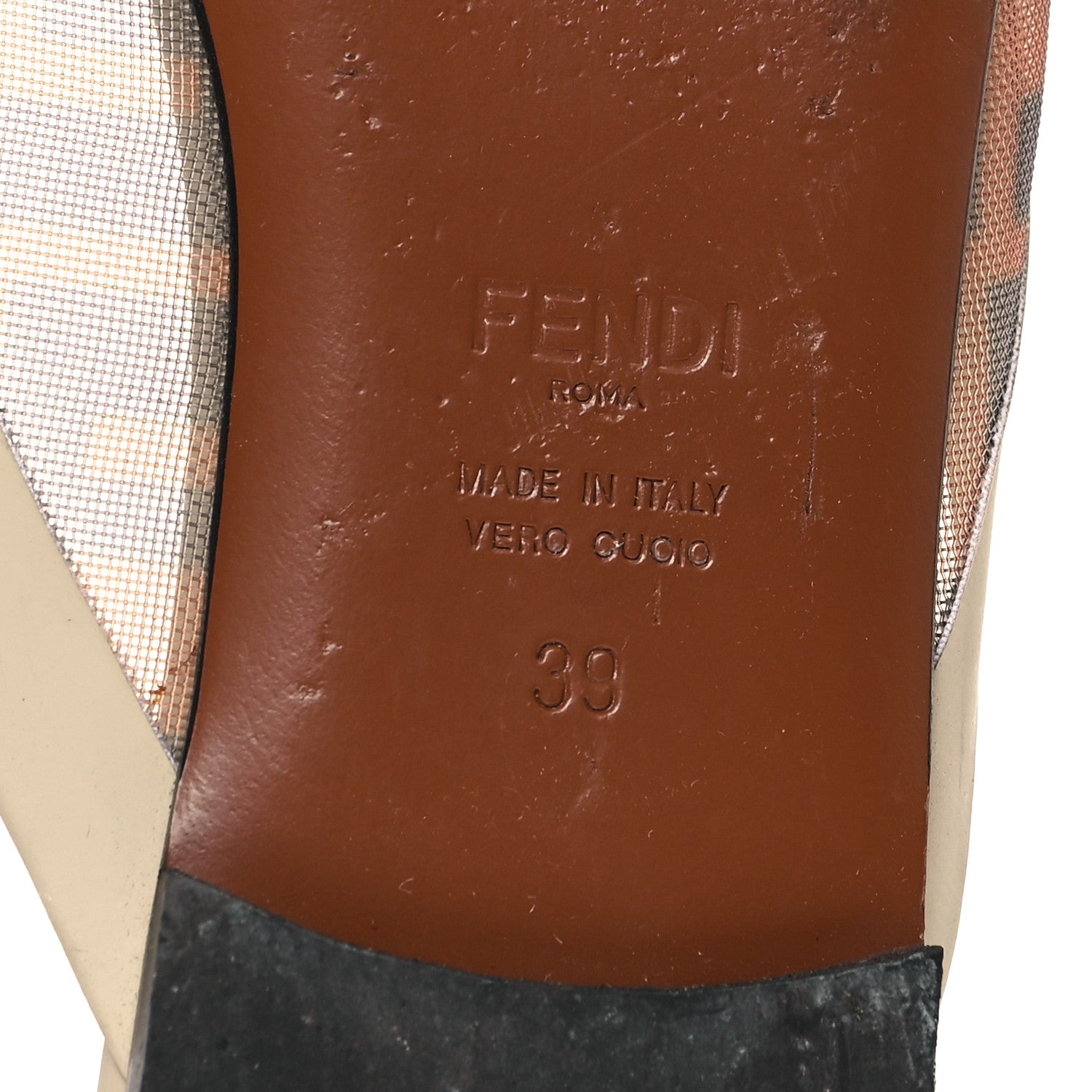 Fendi Technical Mesh Vitello FF Colibri Flat Mules 39 Tobacco Moro Camelia 7 of 10