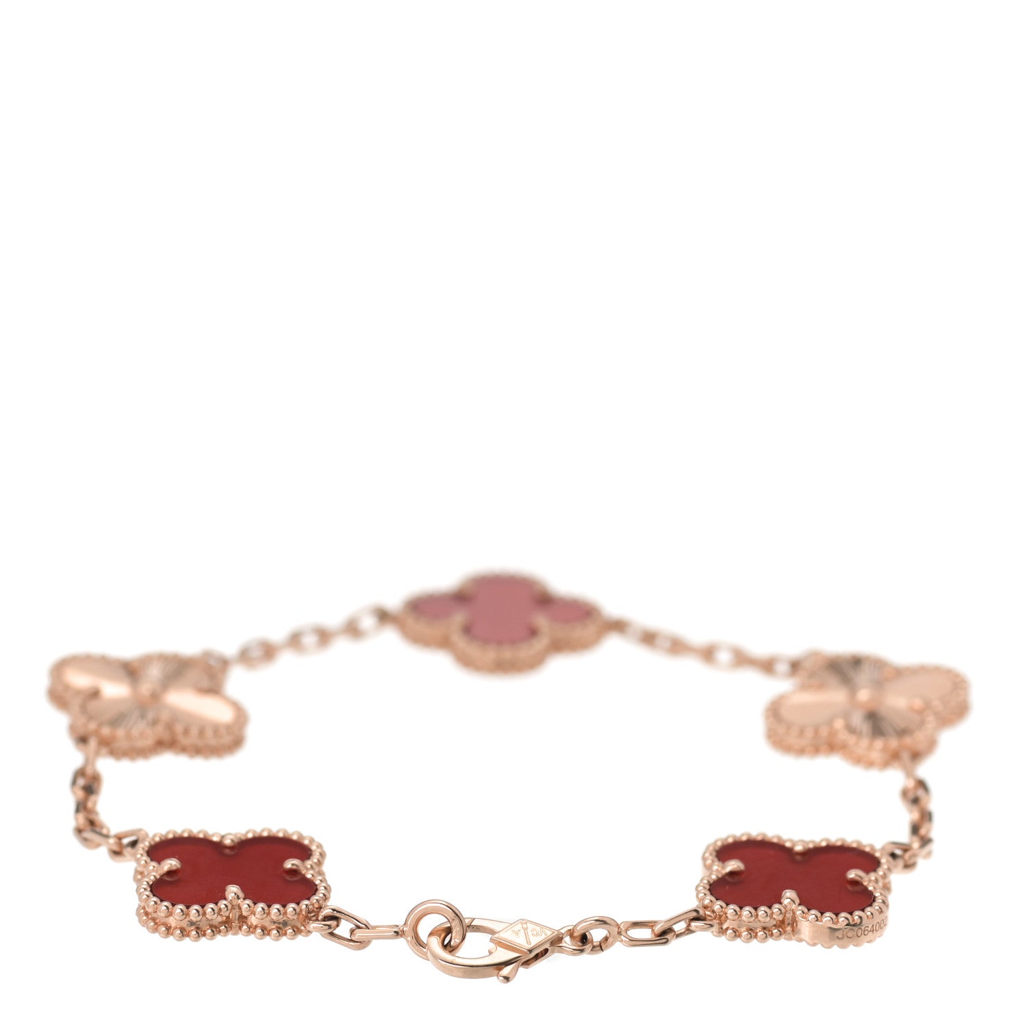 Van Cleef & Arpels 18K Rose Gold Carnelian 5 Motifs Guilloche Vintage Alhambra Bracelet 2 of 6