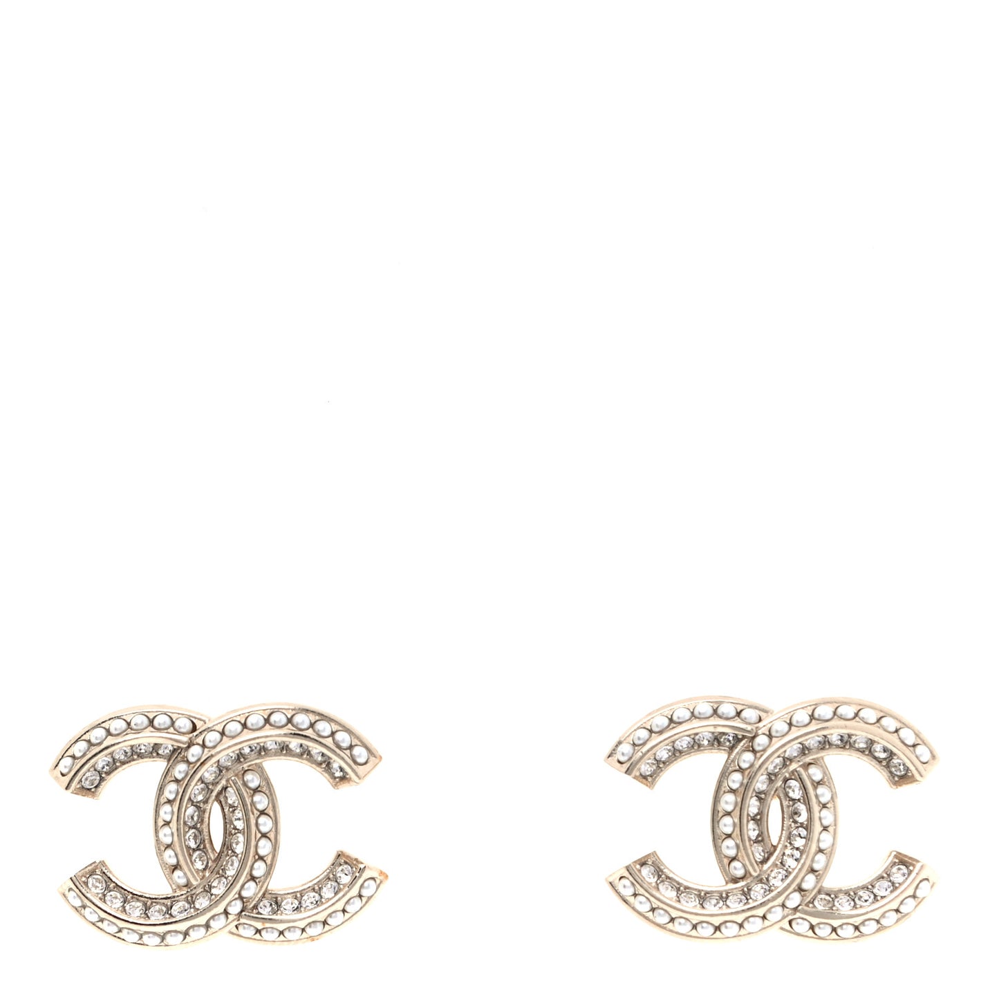 Crystal Pearl Chain Mania CC Earrings Gold